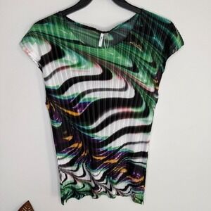 MILANO Pleats Please Style Groovy Print Accordion Pleated Top